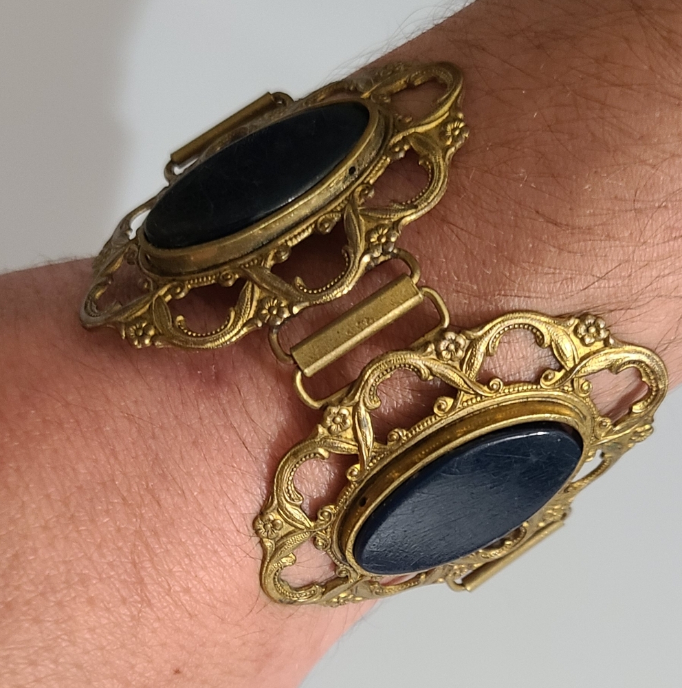 Antique Victorian Brass Bracelet Ornate Art Nouveau Deco 6" 7" Estate Jewelry